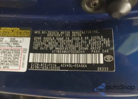 2007 Toyota Camry Se z USA, uszkodzony, nr VIN 4T1BE46K47U039344